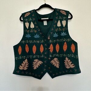 Vintage Northern Isles women’s wool blend leaves fall embroidered vest size XL